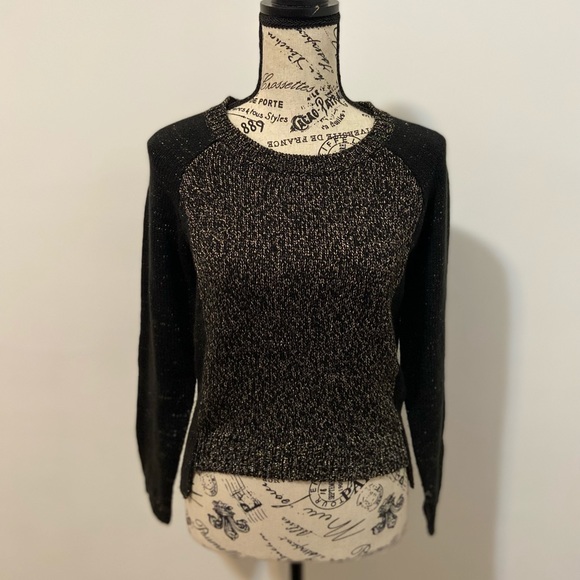 H&M Knit Raglan Black & Gold Scoop Neck Sweater - Picture 7 of 12